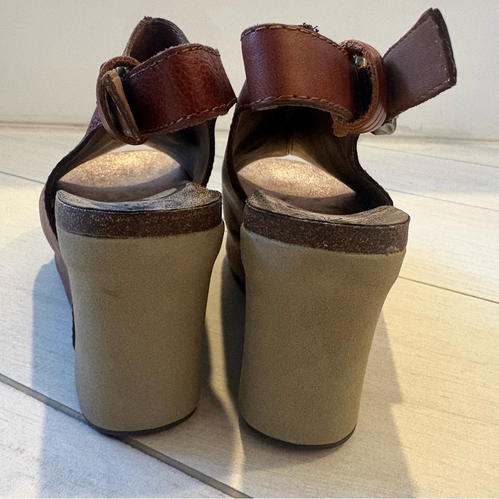 Otbt Leather Platform Sandals Wedges Cognac Brown Peep Toe Slingback 6.5 Boho - Picture 4 of 10